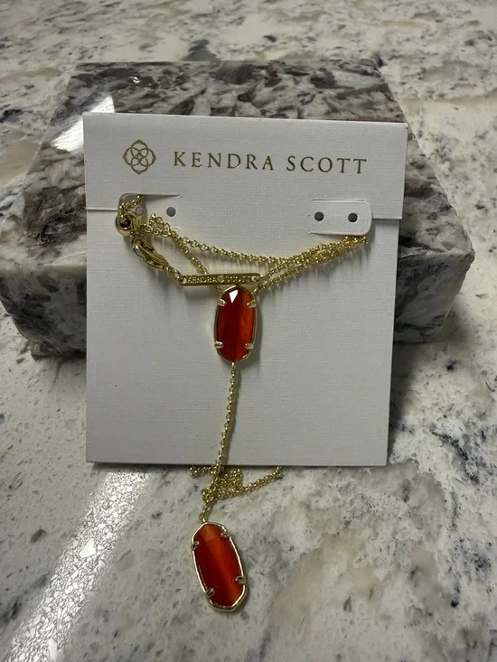 Kendra Scott Gold Necklace with Orange Double Pendant - Picture 1 of 1